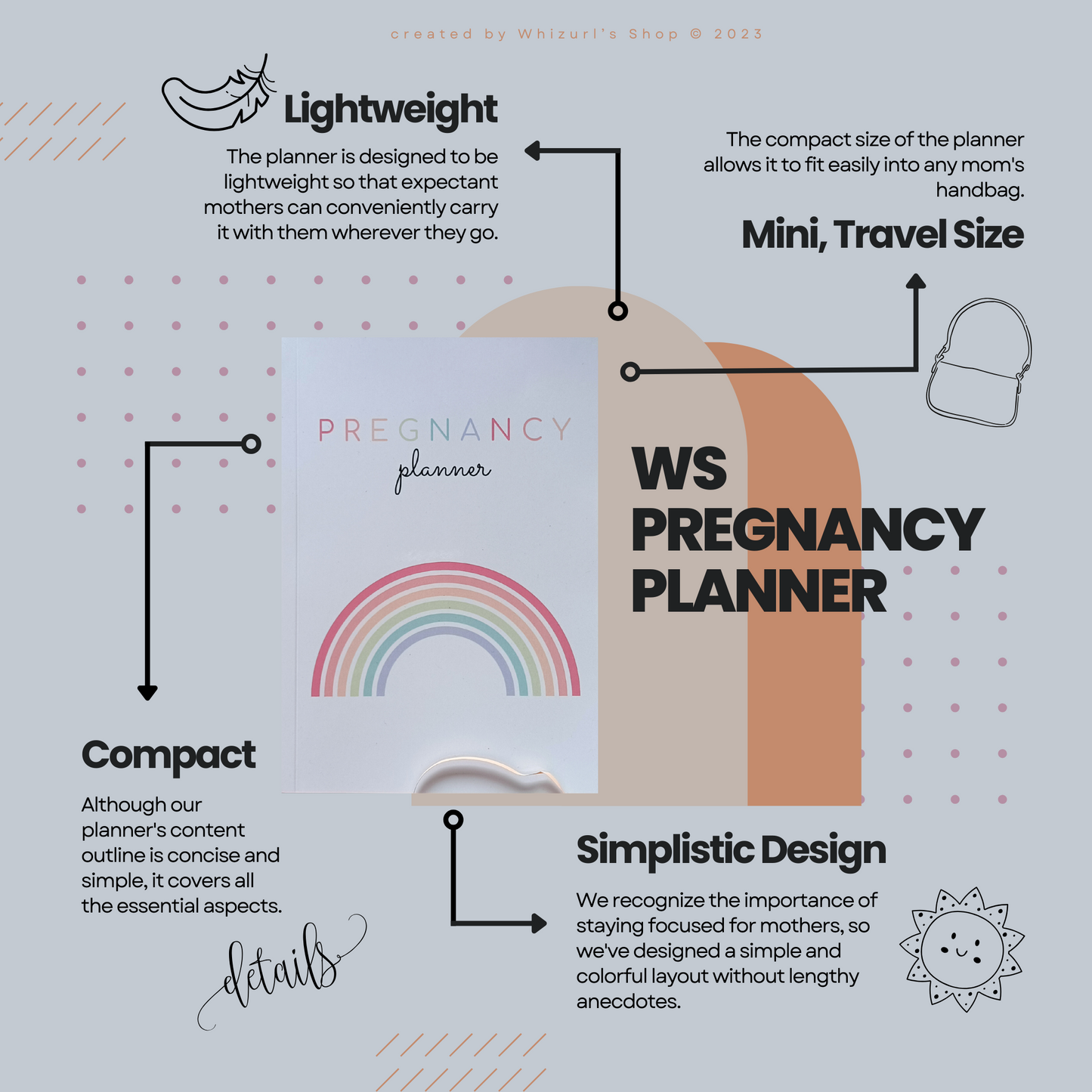 Whizurlshop Pregnancy Planner Journal Diary A5 White Rainbow